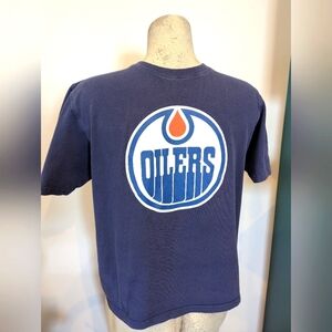 Oilers Blue vintage hockey tee Shirt Size Large youth or adult XS/S,